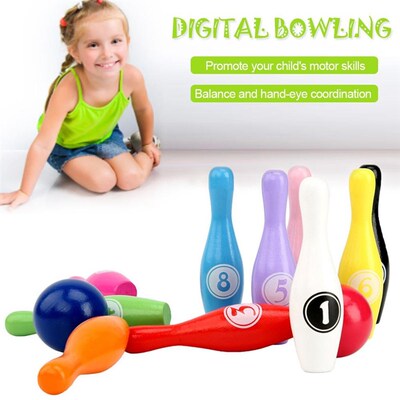 Colorful Standard 12 Piece Bowling Set w/ 10 Pins, 2 Bowling