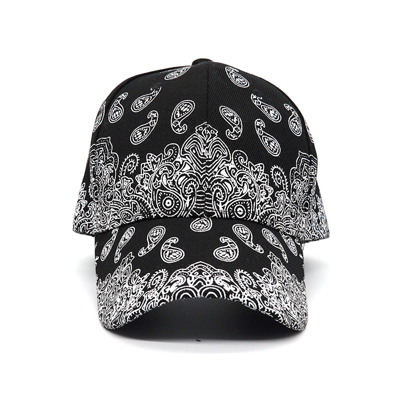 速发Hip Hop Women's Baseball Cap Black White Floral Cashew P-封面