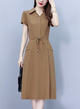 2023夏季新款连衣裙妈妈装大码高档时尚中老年女装有口袋A字裙子