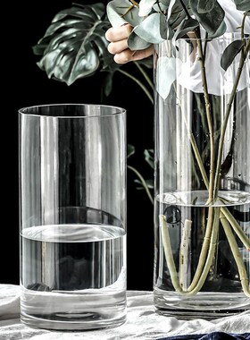 大口径玻璃花瓶透明宽口广口敞口大口特大号高款超高50cm阔口超大