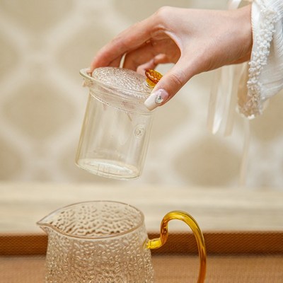 Gold Handle Glass Teapot Cup Set Heat Resistant Glass Teapot