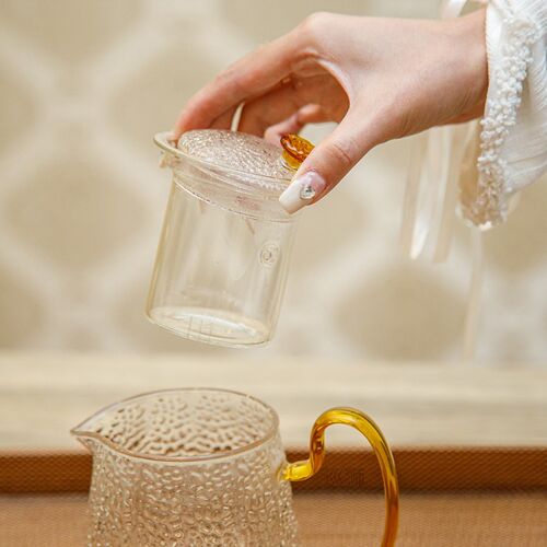 Gold Handle Glass Teapot Cup Set Heat Resistant Glass Teapot