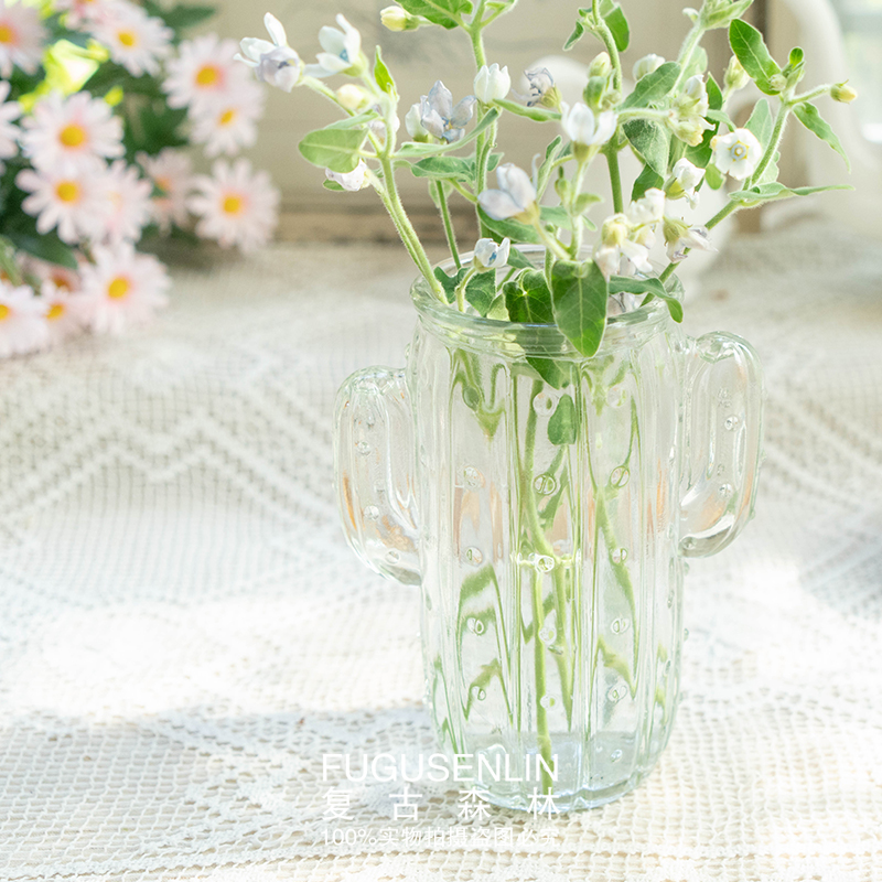 复古森林个性创意北欧玻璃仙人掌花瓶桌面水培鲜干插花器摄影