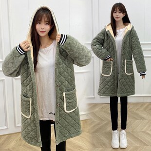新款冬天罩衣女冬季加绒加厚外穿女款大码中长款厨房保暖外套棉服