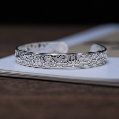 大随求陀罗尼手环银大随求咒手镯女男饰品简约开口镯子复古礼物