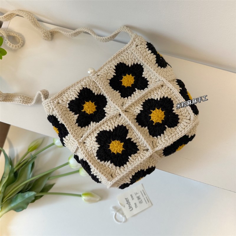 米粒麻麻手工 祖母格花斜挎包钩针dCiy编织材料包毛线立体自制礼