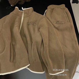 波拉bora韩国童装时尚男童摇粒绒运动套装2024秋冬儿童保暖两件套