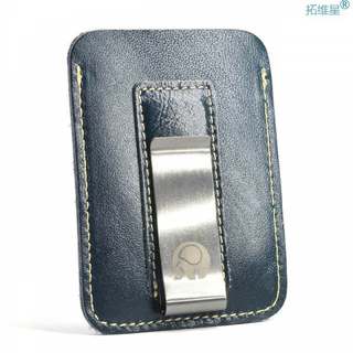 网红Thin Genuine Leather Money Clip Mini Wallet Men Credit C