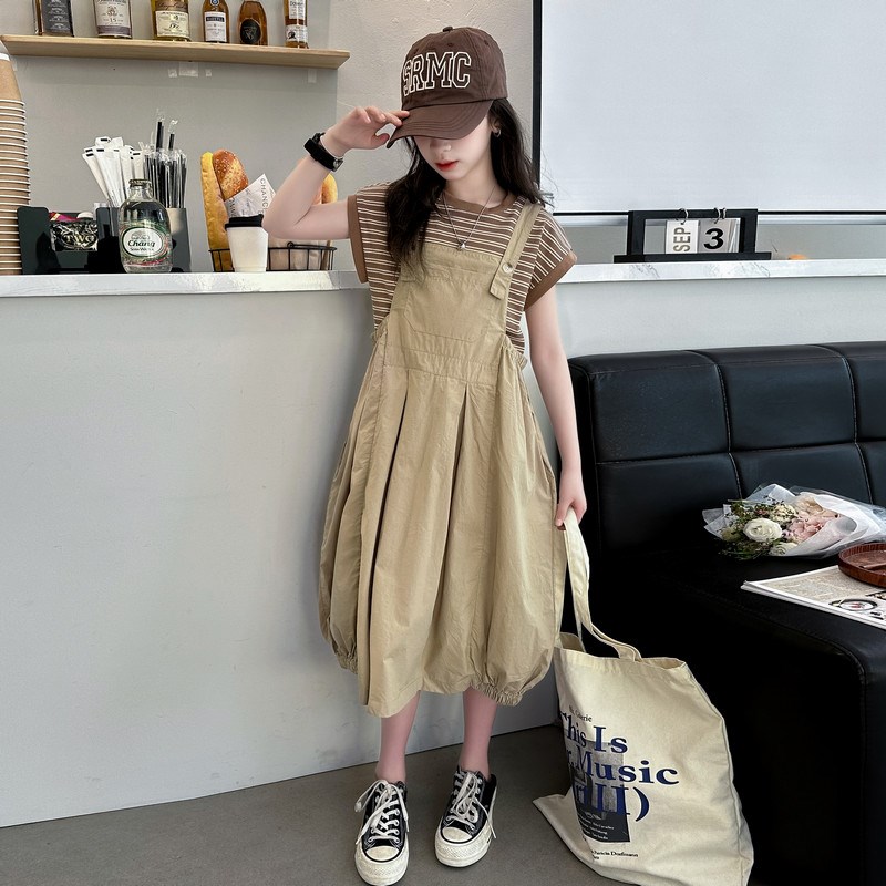女童连衣裙夏装2024新款韩版洋气女大童背带裙套S装儿童时髦裙子