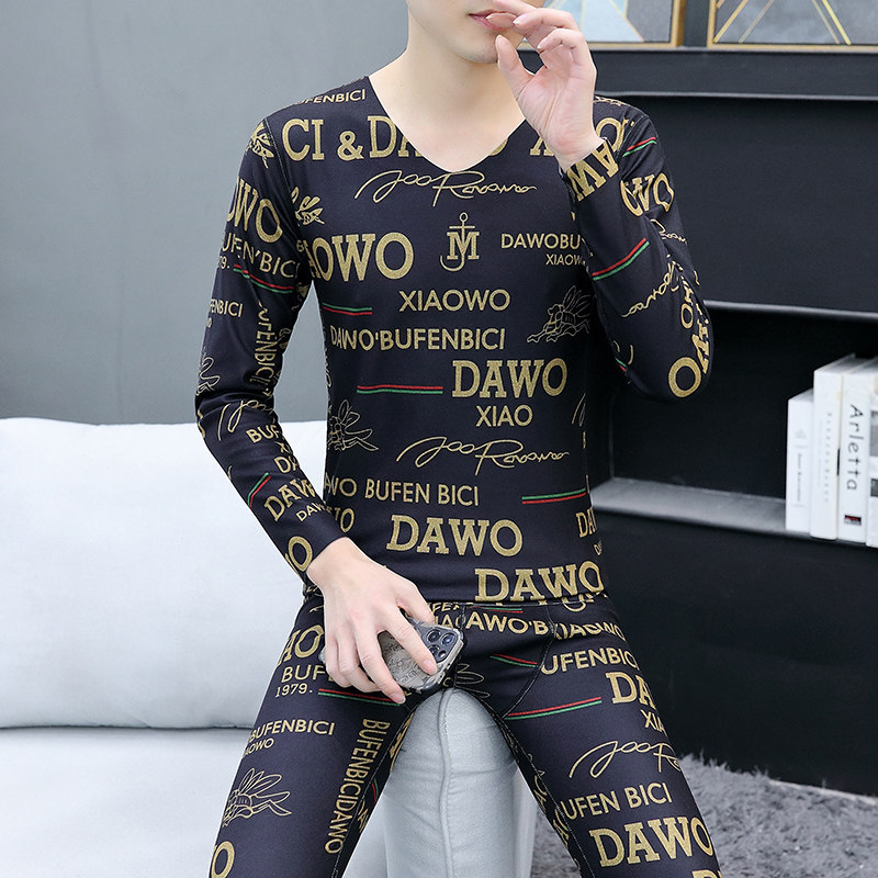 秋冬季男士贴身保暖内衣时尚新款青年秋衣秋裤德绒打底衫套装