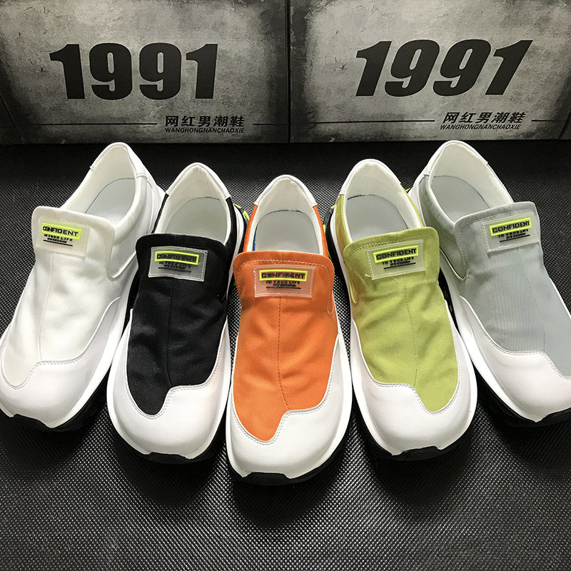 潮牌2023秋季新款p休闲时尚一脚蹬懒人鞋男厚底百搭帆布透气滑板