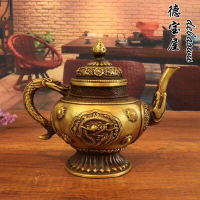 纯铜藏式龙壶摆件仿古铜器水壶茶壶酒壶手把壶家居装饰品工艺礼i.