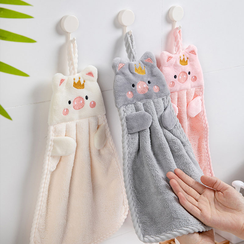 推荐1Pcs Soft Korean Style Hand Towel Cartoon Pig Embroider