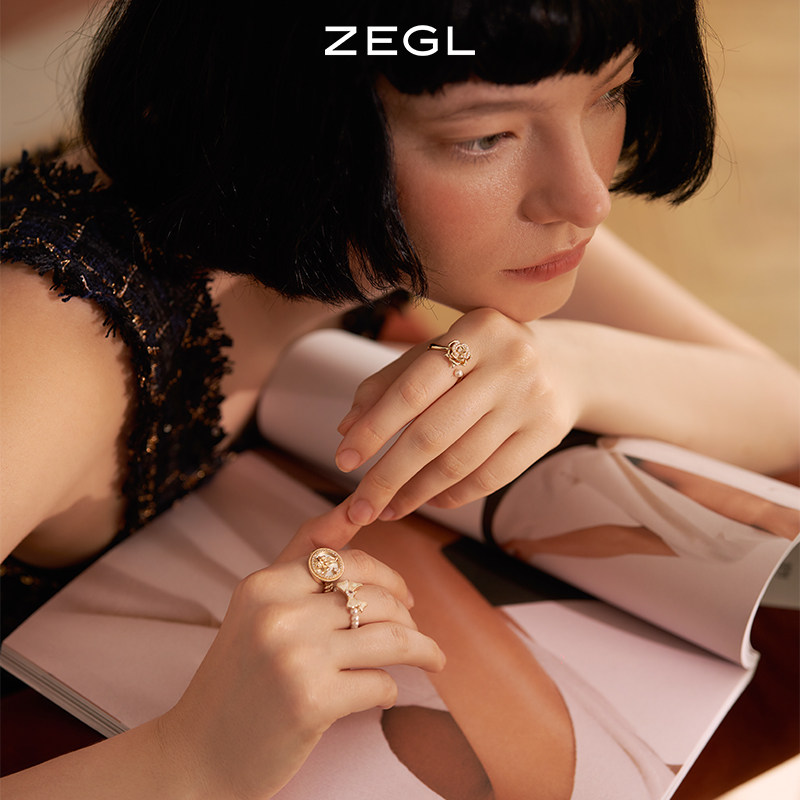 新品ZEGL设计师兔年本命年法式兔子玫瑰戒指女蝴蝶结珍珠复古食指