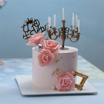 新品网红小红书同款生日蛋糕装饰烛台小蜡烛金色复古蛋糕蜡烛摆件