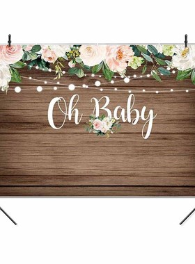 NeoBack Rustic Wood Baby Shower Backdrop Oh Baby Floral Bab