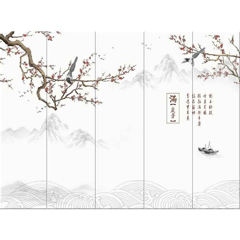 新中式花鸟刺绣硬包背景墙客厅沙发硬包酒店软包卧室床头刺绣墙布