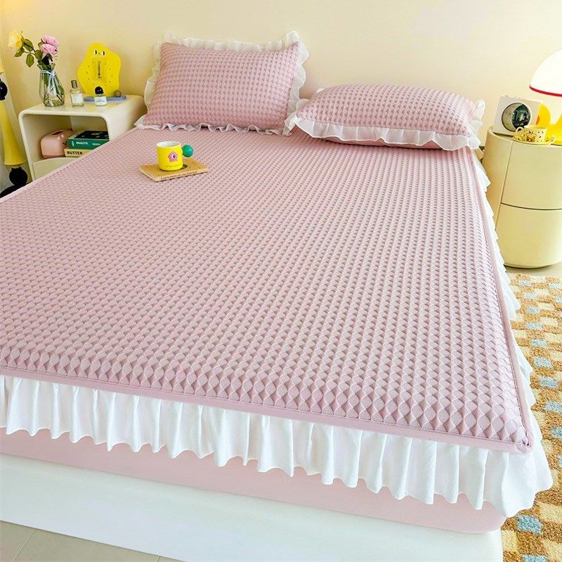 夏季凉感冰豆豆凉席床笠罩v带花边冰丝席三件套可机洗空调软席防,床上用品,冰丝席,淘宝优惠券,粉丝福利购,淘宝优惠卷