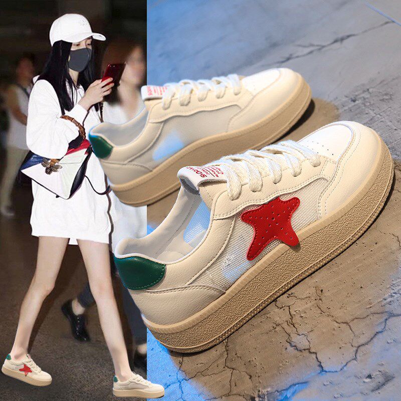 欧洲站小白鞋女2024夏季新款网面透气星星板鞋百搭厚底复古休闲鞋