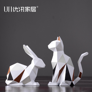 工厂销几何猫咪摆件家居装饰品 客厅儿童M房间布置桌面摆设动物兔
