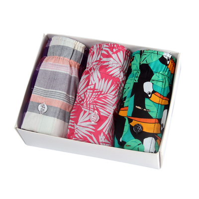 三条装阿罗裤男士平角加大码四角内裤家居睡裤头裤衩棉布宽松