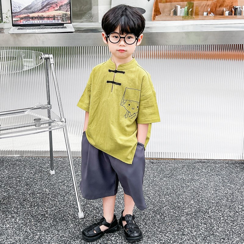 现货儿童汉服男童夏装短袖唐装x套装24新款痞帅男宝夏季新中式国