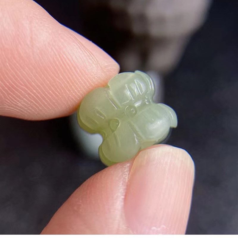 现货天然和田玉并蒂莲雕刻手串文玩隔珠手链Odiy手工配件复古风