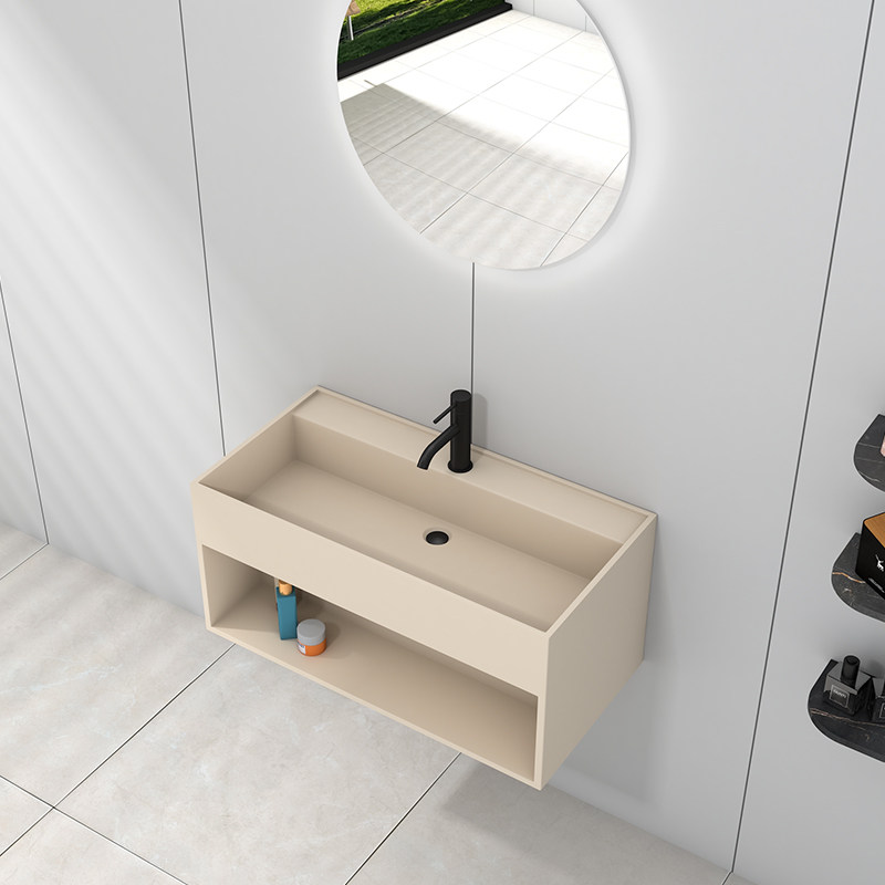 人造石挂壁式浴室柜挂墙式一体洗手盆洗脸盆奶咖色奶油色挂盆,家装主材,挂墙式洗脸盆,淘宝优惠券,粉丝福利购,淘宝优惠卷