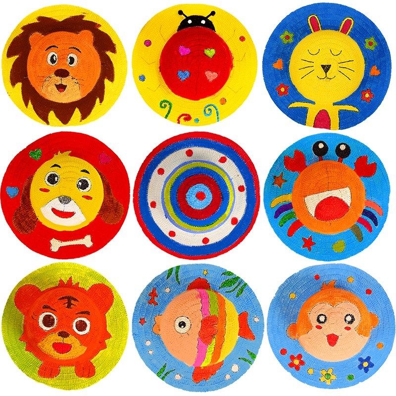 草帽儿童绘画涂鸦帽子diy手工材料包建党节手绘彩绘空白涂色遮阳,玩具/童车/益智/积木/模型,白模填色/模具彩绘/石膏娃娃,淘宝优惠券,粉丝福利购,淘宝优惠卷