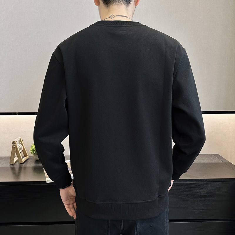 新品圆领卫衣秋装男士打底上衣新款潮流宽松长袖t恤拼接外穿2024