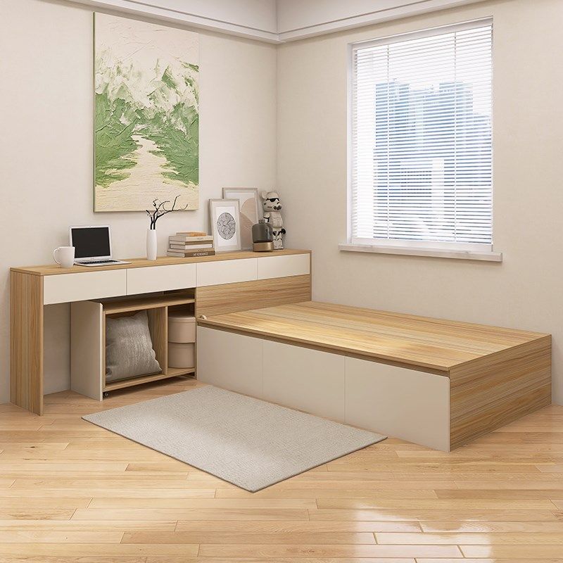 榻榻米实木抽屉床书桌书柜一体小户型省空间多功能单人高箱储物床,住宅家具,板式床,淘宝优惠券,粉丝福利购,淘宝优惠卷