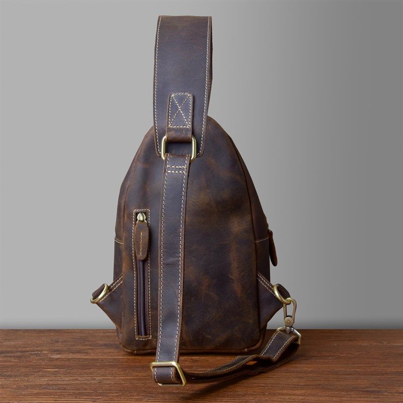 复古做旧小众疯马牛皮男士多隔层胸包真皮单肩斜挎运动小背包,箱包皮具/热销女包/男包,胸包,淘宝优惠券,粉丝福利购,淘宝优惠卷