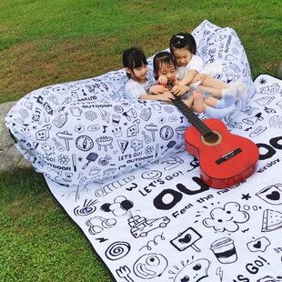 户外儿童充气沙发黑白涂鸦图案印花懒人户外空气便捷午休气垫床