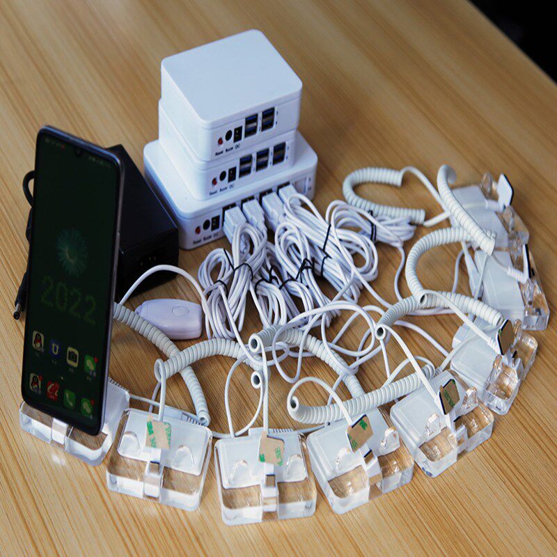 多路手机防盗报警器一拖四立式充电拔线防盗器店铺柜台体验展示架