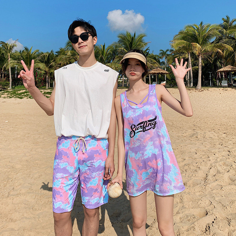 新款情侣泳衣女分体三件套小胸保守遮肚显瘦罩衫温泉海边游泳装夏