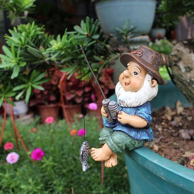 Garden Gnome Stfgue Resin Fishint Dwarf Ela StatuVe Outdoor