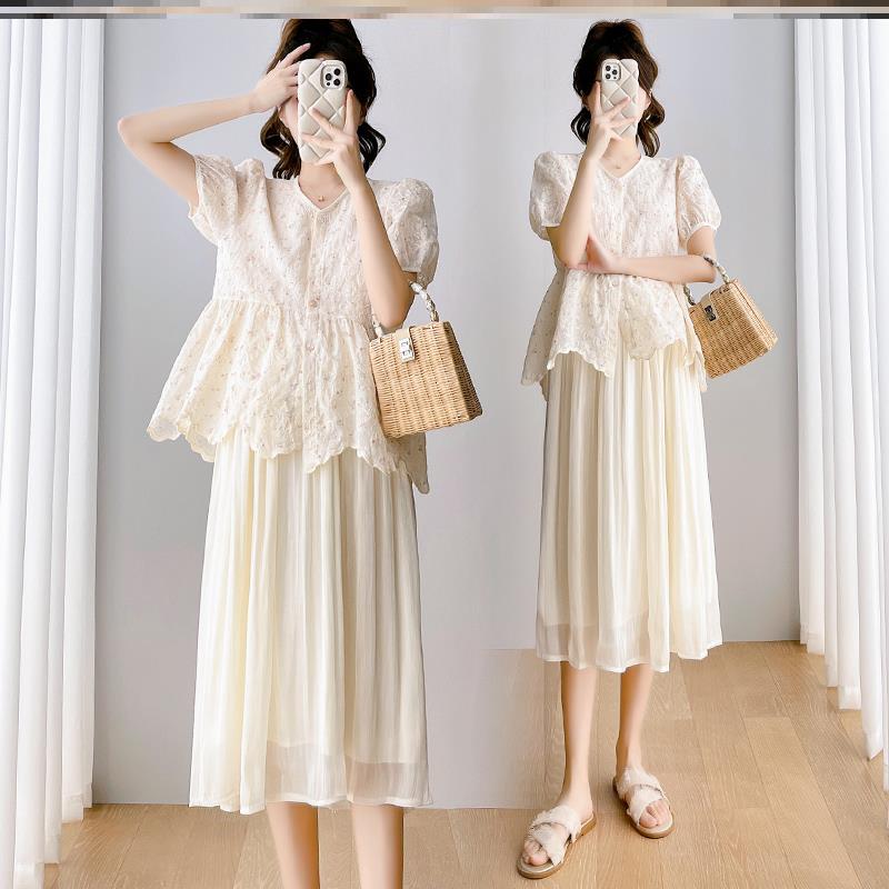 孕妇半身裙两件套装连衣裙洋气时髦上衣时尚新款半身裙套装夏季裙