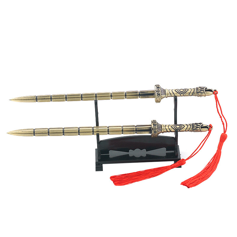 隋唐英雄传周边秦琼秦叔宝镀金熟铜双锏金属兵器模型合金武器摆件