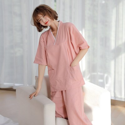 汗蒸服女亚麻可爱情侣装男款大码长款K家居睡衣按摩桑拿服浴服