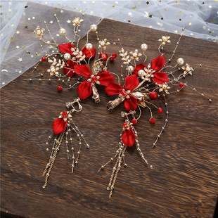 新娘头饰2020新款 超仙敬酒服森系礼服配饰 结q婚红色婚纱发饰中式