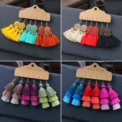 速发21 style Bohemian Colored cotton Tassel Earrings Pagoda