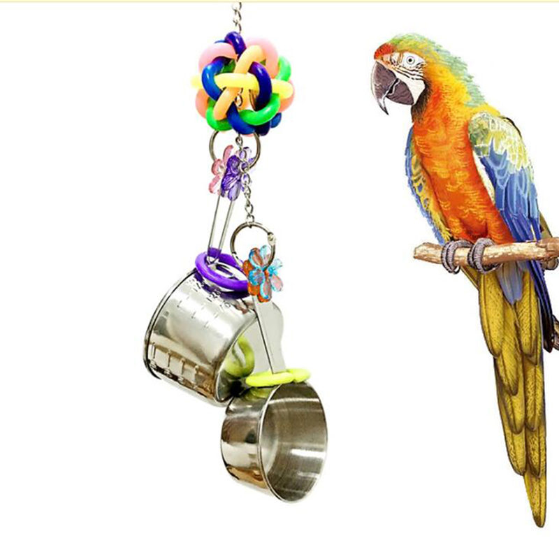 Bird Toys Swing Paprrot Cage Spoon Bell Hanging Climb Pet