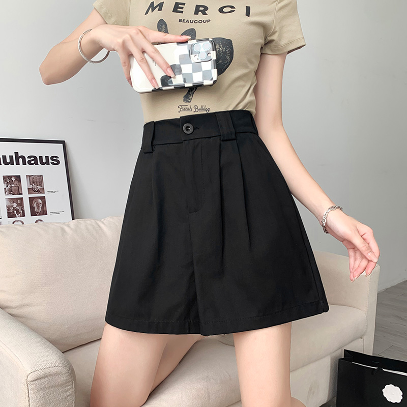 卡其色工装短裤女夏季薄款t高腰阔腿西装裤a字宽松显瘦休闲五分裤
