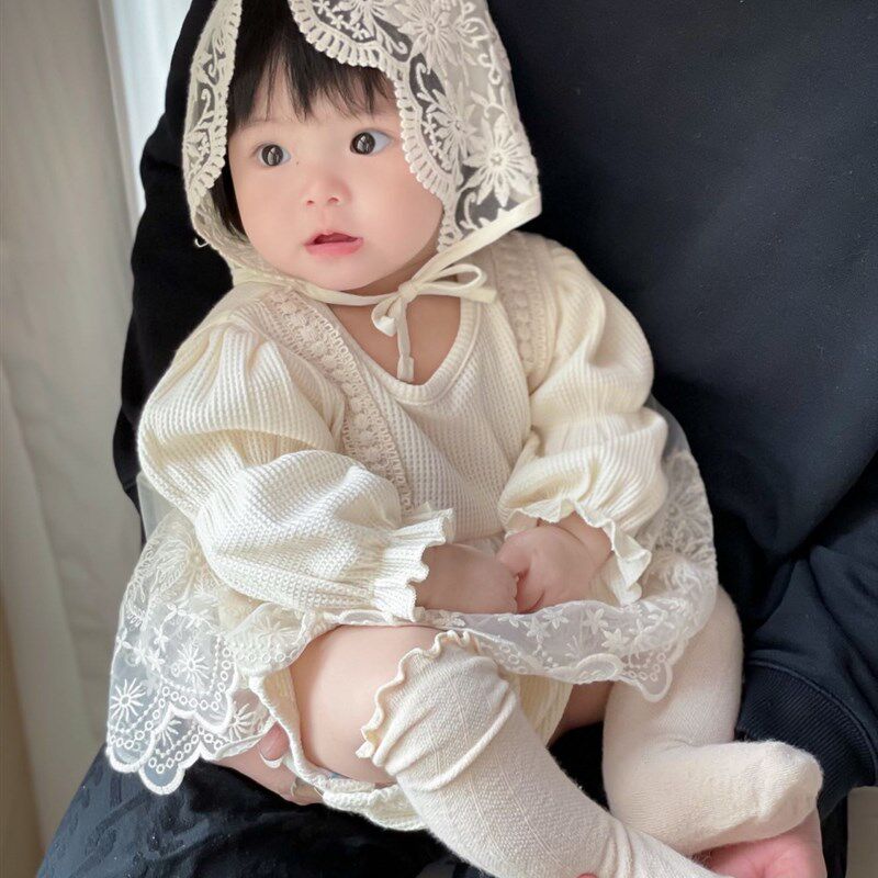 婴儿春装女宝宝连体衣春季新款长袖哈裙洋气婴幼儿满月百天外出服