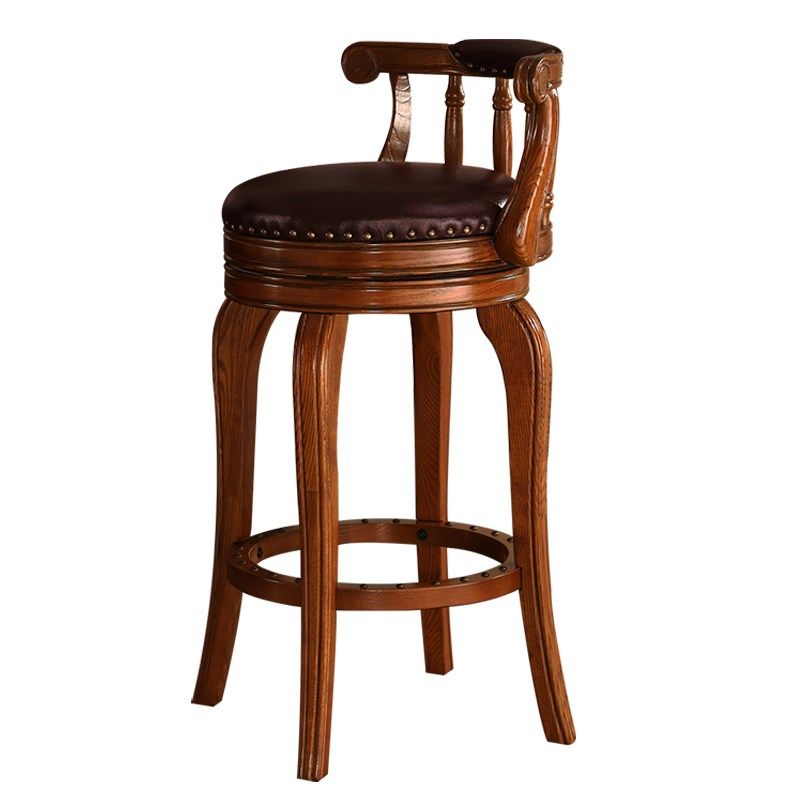直销新品美式实木吧椅木吧台高脚凳家用欧式木质s酒吧椅可旋转复