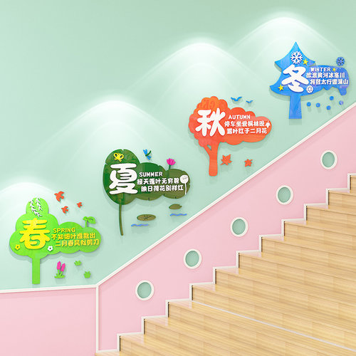 幼儿园楼梯墙面装饰环创春夏秋冬四节气教室布置书香班级文化墙贴