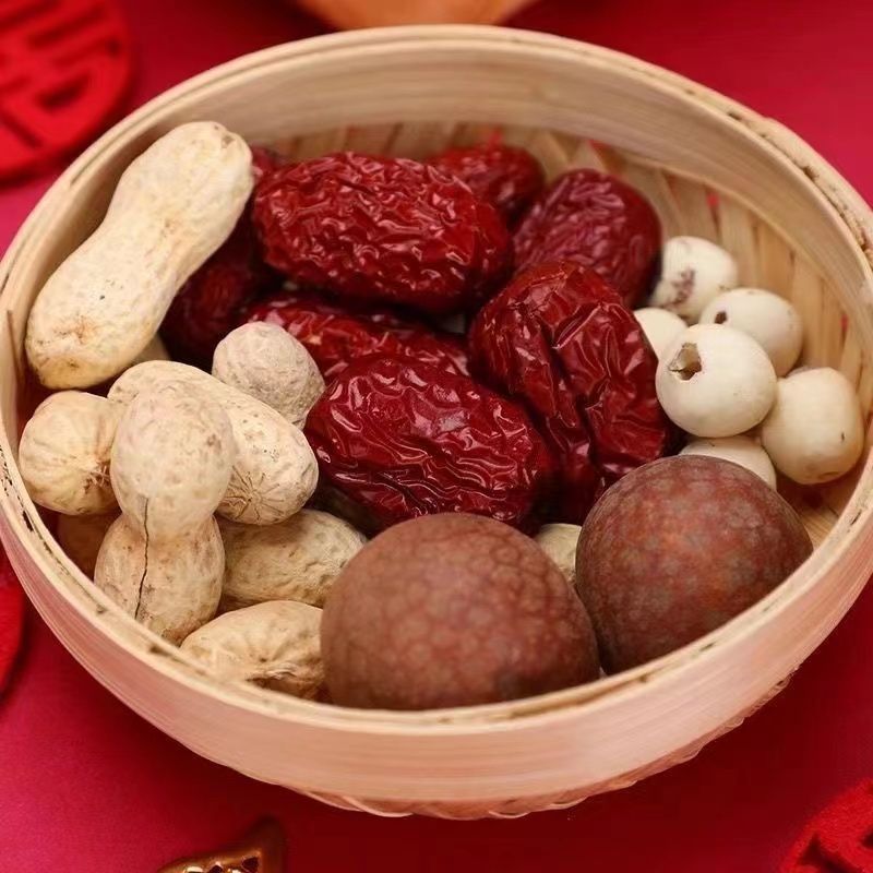 现货早生贵子干果组合o红枣桂圆花生莲子撒床压床娃娃摆件婚礼结