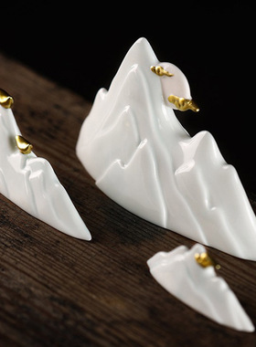 新中式陶瓷假山摆件家居客厅沙盘微景观鱼缸造景禅意摆设书房现货