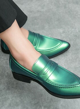 金色男鞋紫色休闲鞋绿色韩版小皮鞋英伦风一脚蹬尖头皮鞋47大码46