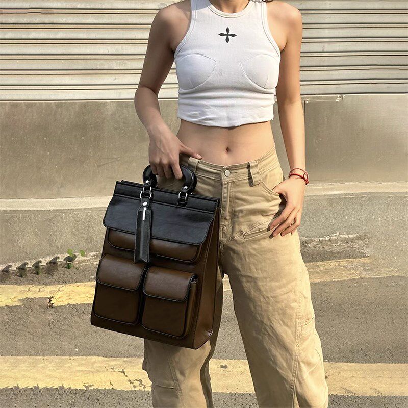 2024新款双肩包女款高级感英伦学院风书包设计感小众通勤电脑背包